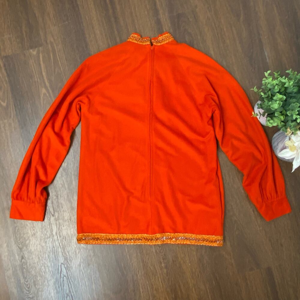 Vintage 2 Piece 60s 70s Retro Orange Tunic & Pants Set Medium - Picture 11 of 16